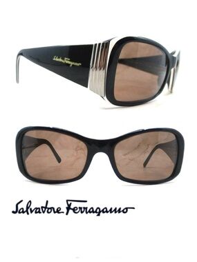 SALVATORE FERRAGAMO 2085-437/71 Black Lens Black White Frame Full Rim Sunglasses